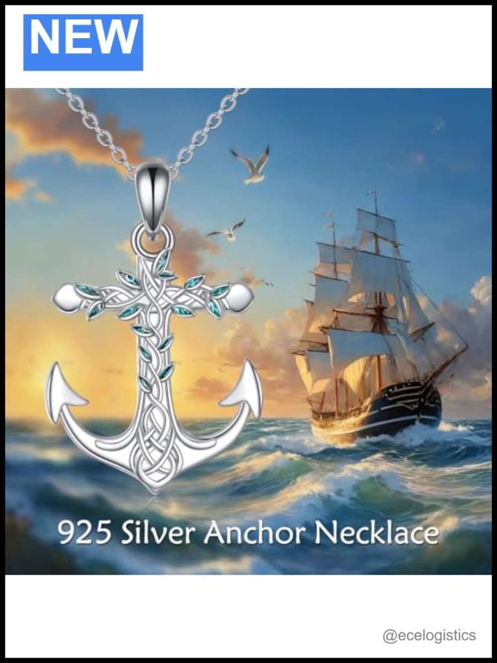 Sterling Silver Anchor Necklace Nautical Sailor Pendant Necklace for Women - Picture 5 of 6